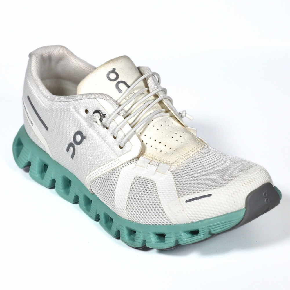 On Cloud 5 Women Running Shoes Size 7 Undyed White Mint Green Sneaker 59.98368
